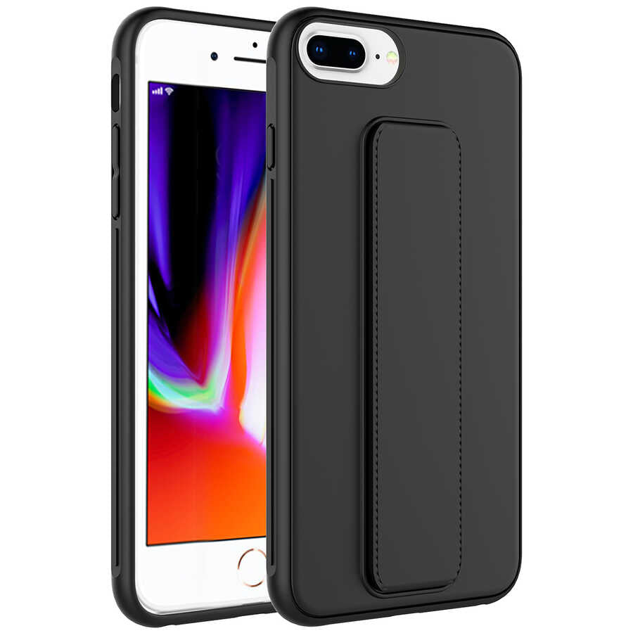Apple iPhone 8 Plus Kılıf Zore Qstand Kapak Siyah