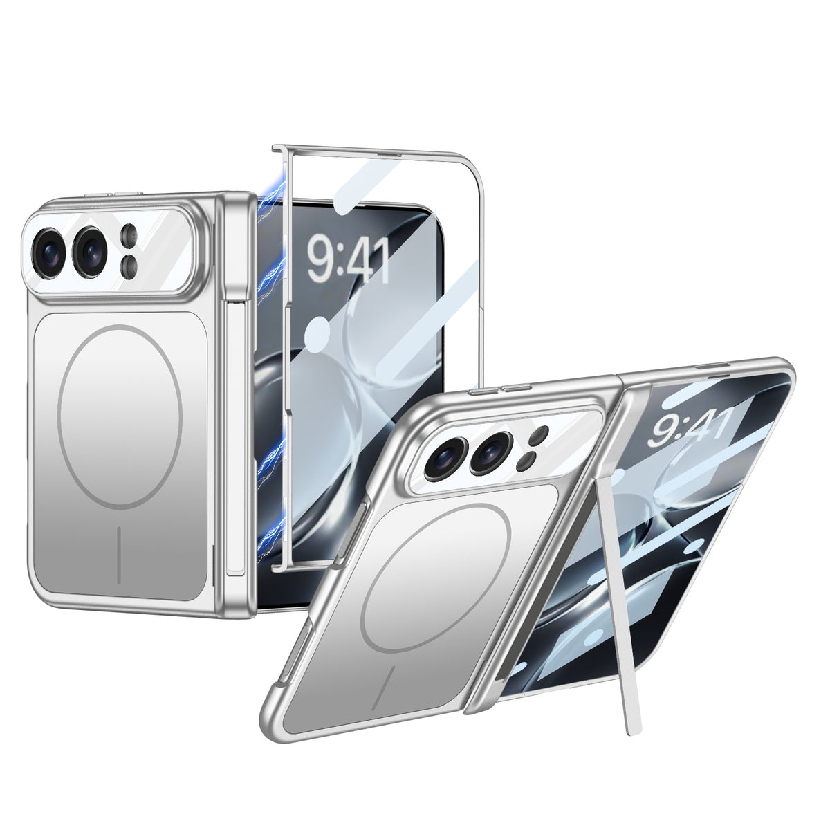 Apple iPhone Duo Kılıf M-safe Şarj Özellikli Zore Kıpta KPT-18 Dikey Standlı Kapak