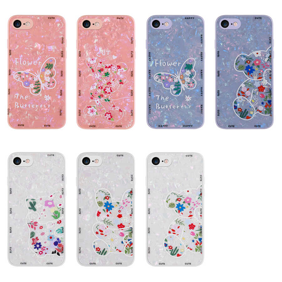 Apple iPhone SE 2022 Kılıf Desenli Sert Silikon Zore Mumila Kapak Pink Flower