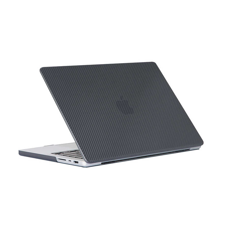 Apple Macbook 14.2' 2021 A2442 Zore MSoft Carbon Fiber Tasarımlı Kapak Siyah