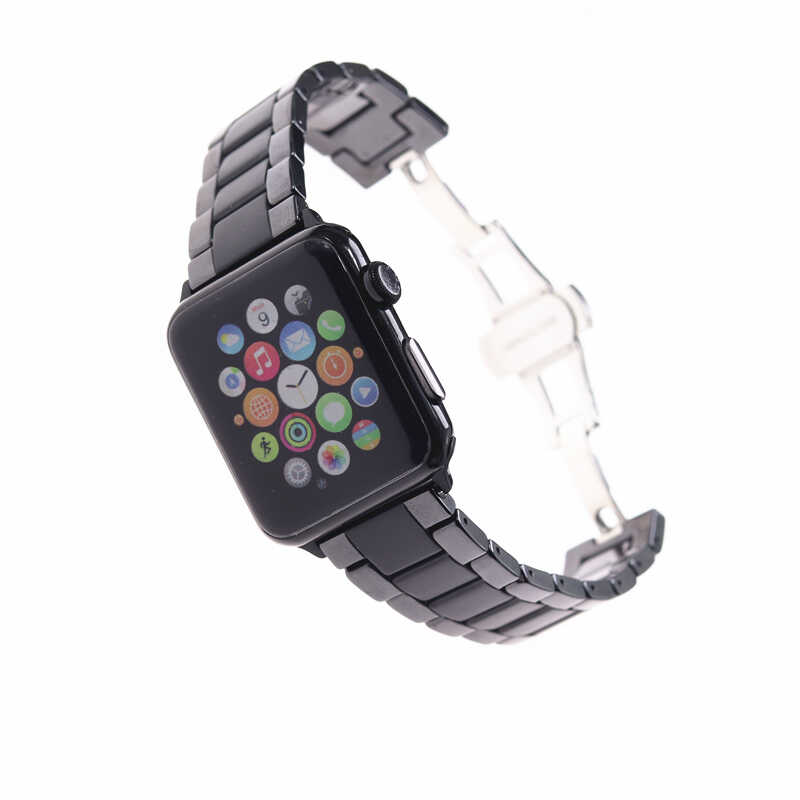 Apple Watch 38mm Mat Seramik Metal Kordon Parlak Siyah