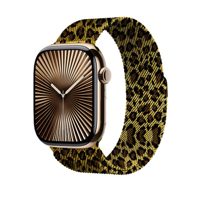 Apple Watch 38mm Zore KRD-01 Leopar Desenli Metal Kordon Gold Leopar
