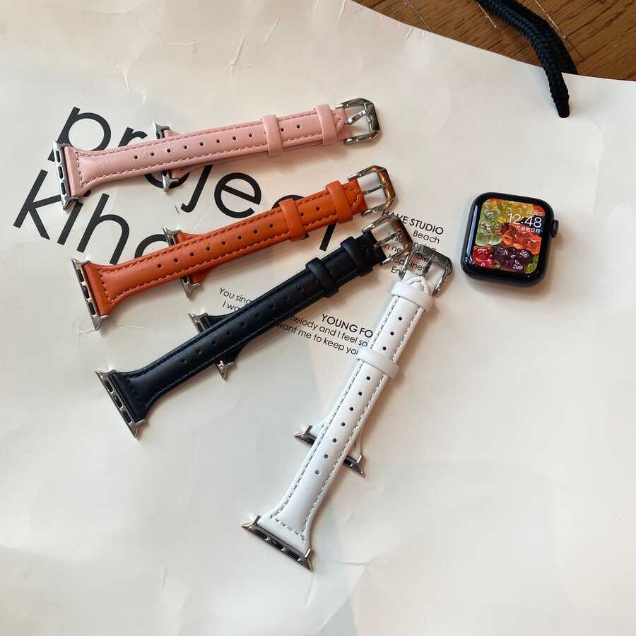 Apple Watch 40mm KRD-28 Deri Kordon Pembe