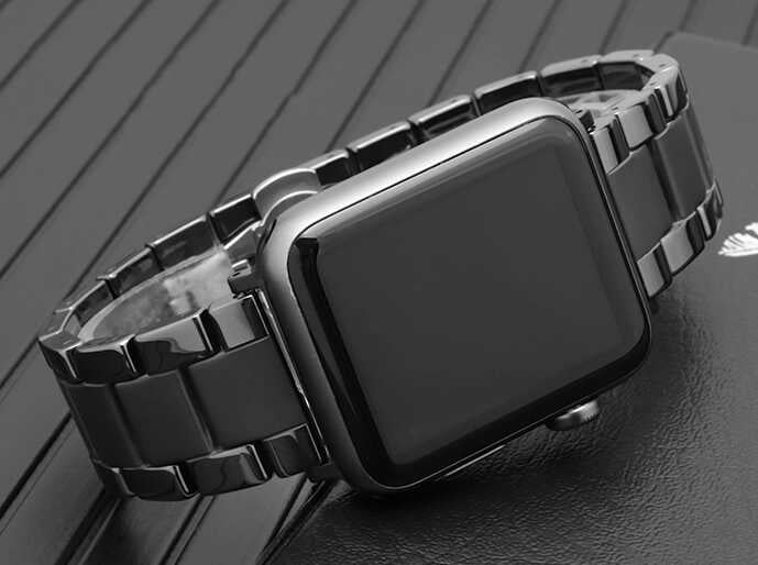 Apple Watch 40mm Mat Seramik Metal Kordon Parlak Siyah
