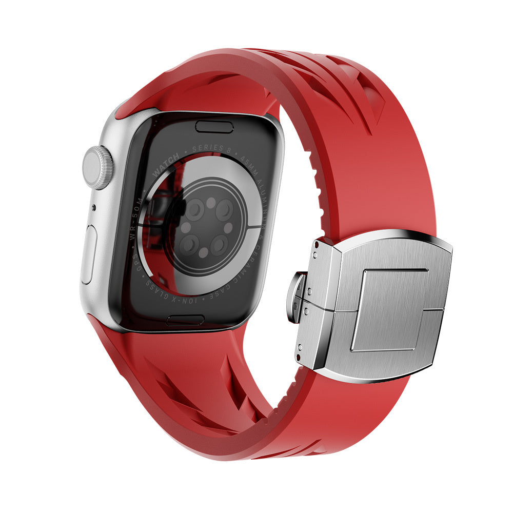 Apple Watch 44mm KRD-127 Metal Tokalı Silikon Kordon Kırmızı