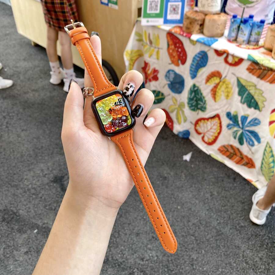 Apple Watch 44mm KRD-28 Deri Kordon Pembe
