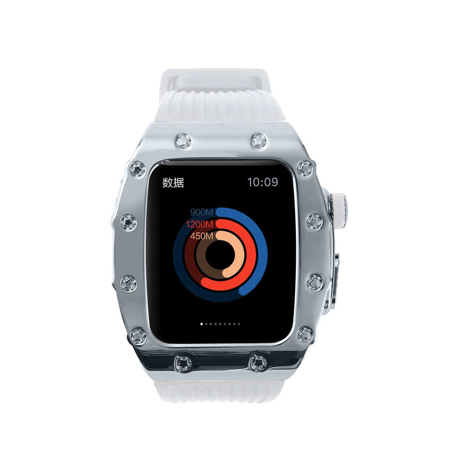 Apple Watch 44mm KRD-65 Kordon Beyaz-Gümüş
