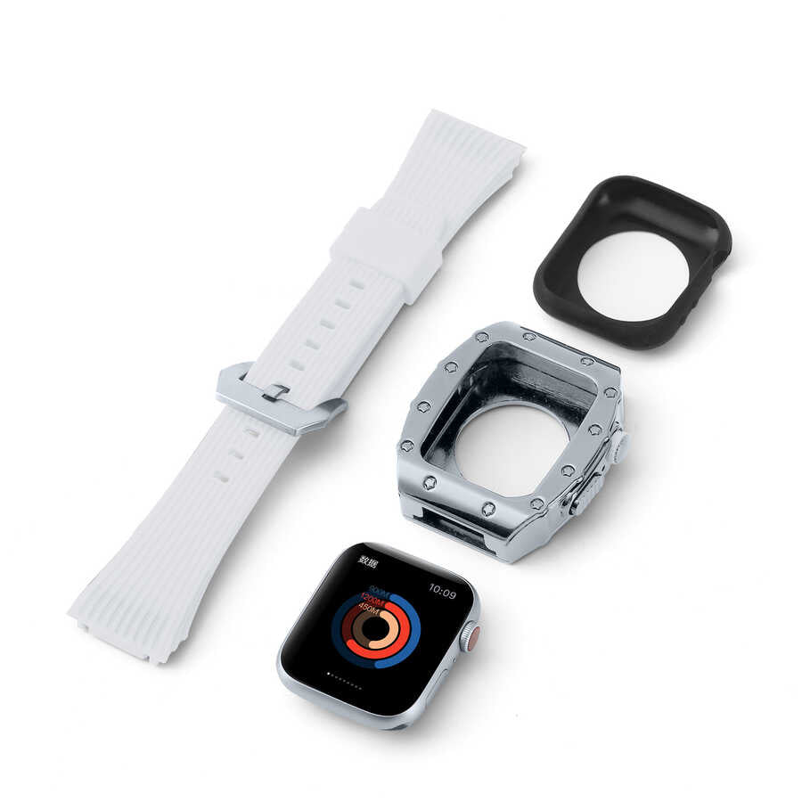 Apple Watch 44mm KRD-65 Kordon Beyaz-Siyah