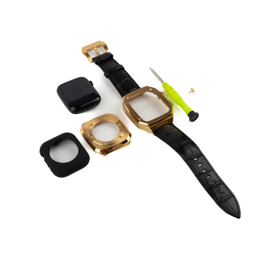 Apple Watch 44mm KRD-67 Kordon Yeşil-Gold