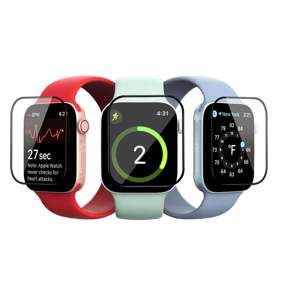 Apple Watch 44mm Zore PMMA Silikon Body Saat Ekran Koruyucu Siyah