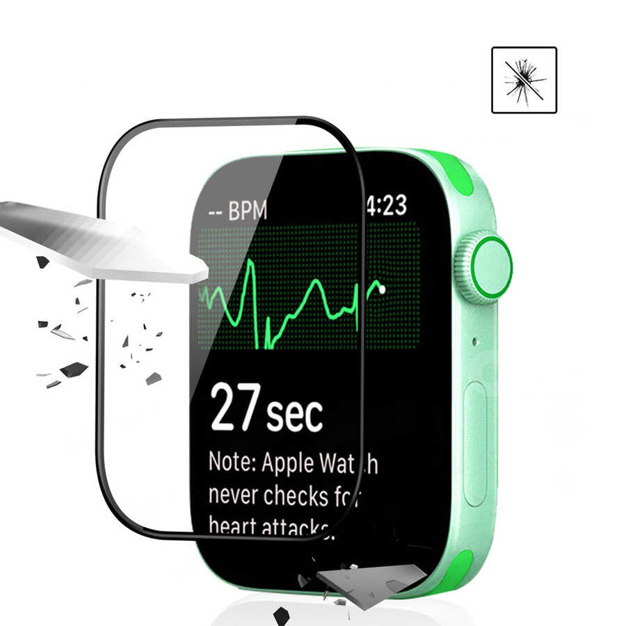 Apple Watch 44mm Zore PMMA Silikon Body Saat Ekran Koruyucu Siyah
