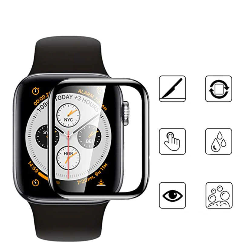 Apple Watch 44mm Zore PMMA Silikon Body Saat Ekran Koruyucu Siyah