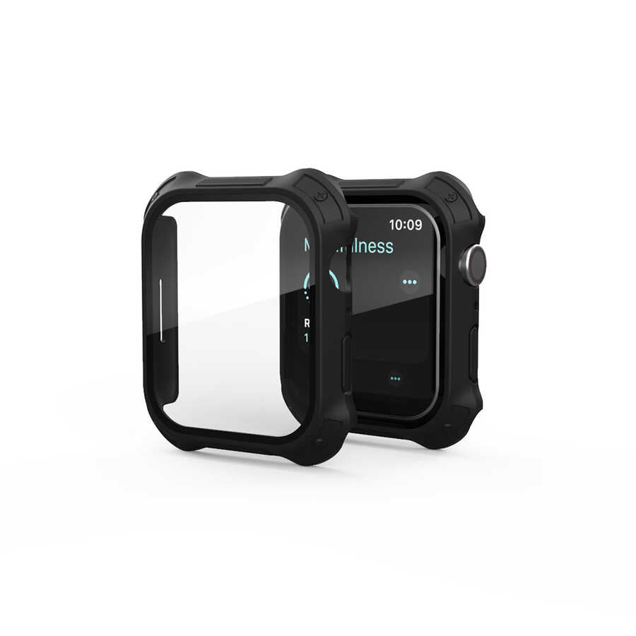 Apple Watch 7 41mm Tank Zırh Kasa ve Mat Görünümlü Ekran Koruyucu Zore Watch Gard 11 Siyah