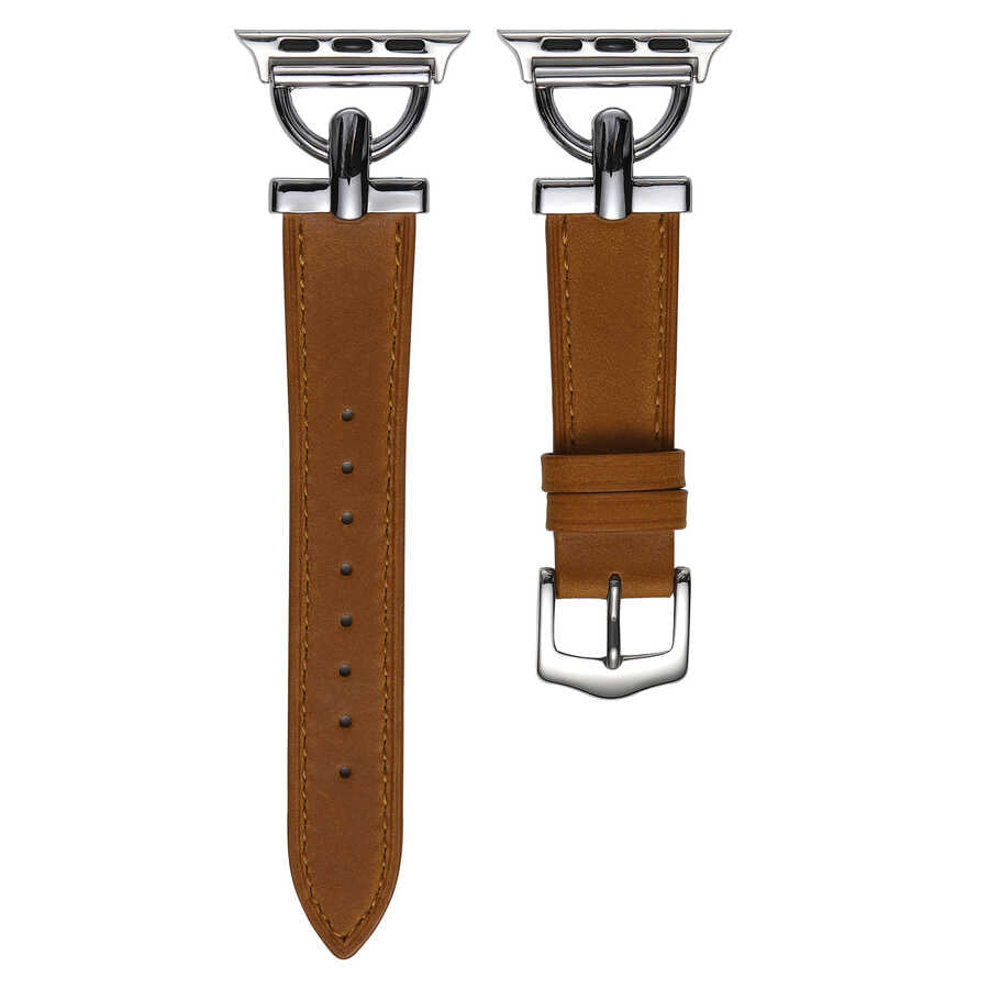 Apple Watch 7 45mm KRD-53 Deri Kordon Kahverengi