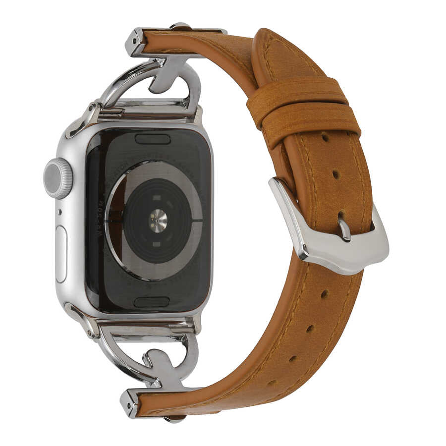Apple Watch 7 45mm KRD-53 Deri Kordon Siyah-Gold
