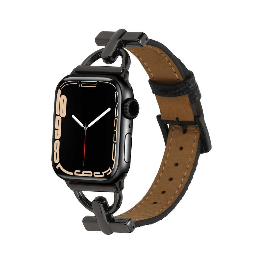 Apple Watch 7 45mm KRD-53 Deri Kordon Kahverengi
