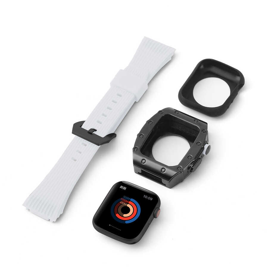 Apple Watch 7 45mm KRD-65 Kordon Beyaz-Gümüş