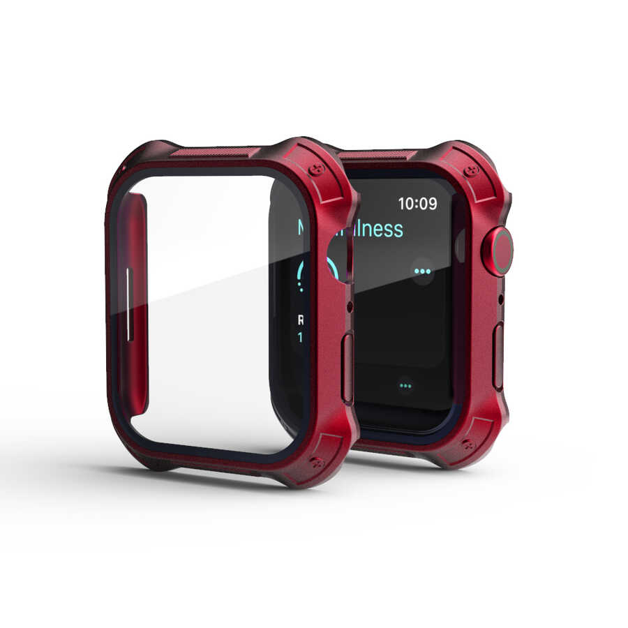 Apple Watch 7 45mm Tank Zırh Kasa ve Ekran Koruyucu Zore Watch Gard 10 Kırmızı