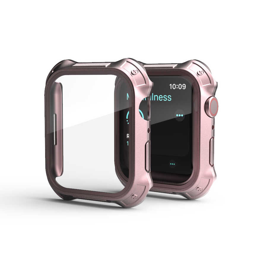 Apple Watch 7 45mm Tank Zırh Kasa ve Ekran Koruyucu Zore Watch Gard 10 Rose Gold