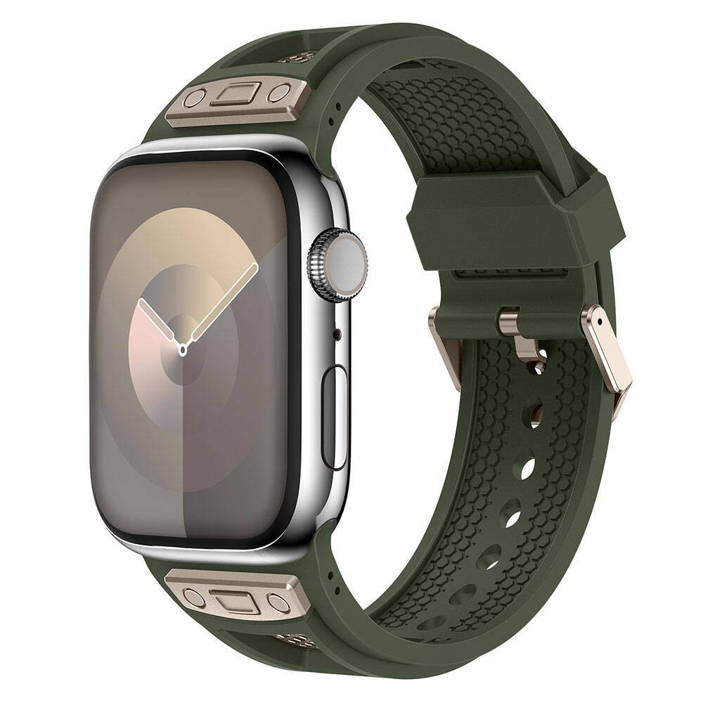 Apple Watch 7 45mm Zore KRD-117 Hava Alabilen Delikli Metal Süslemeli Desenli Silikon Kordon Siyah
