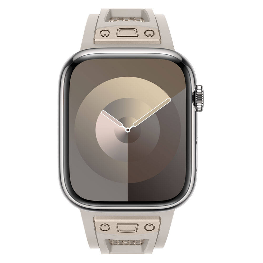 Apple Watch 7 45mm Zore KRD-117 Hava Alabilen Delikli Metal Süslemeli Desenli Silikon Kordon Siyah