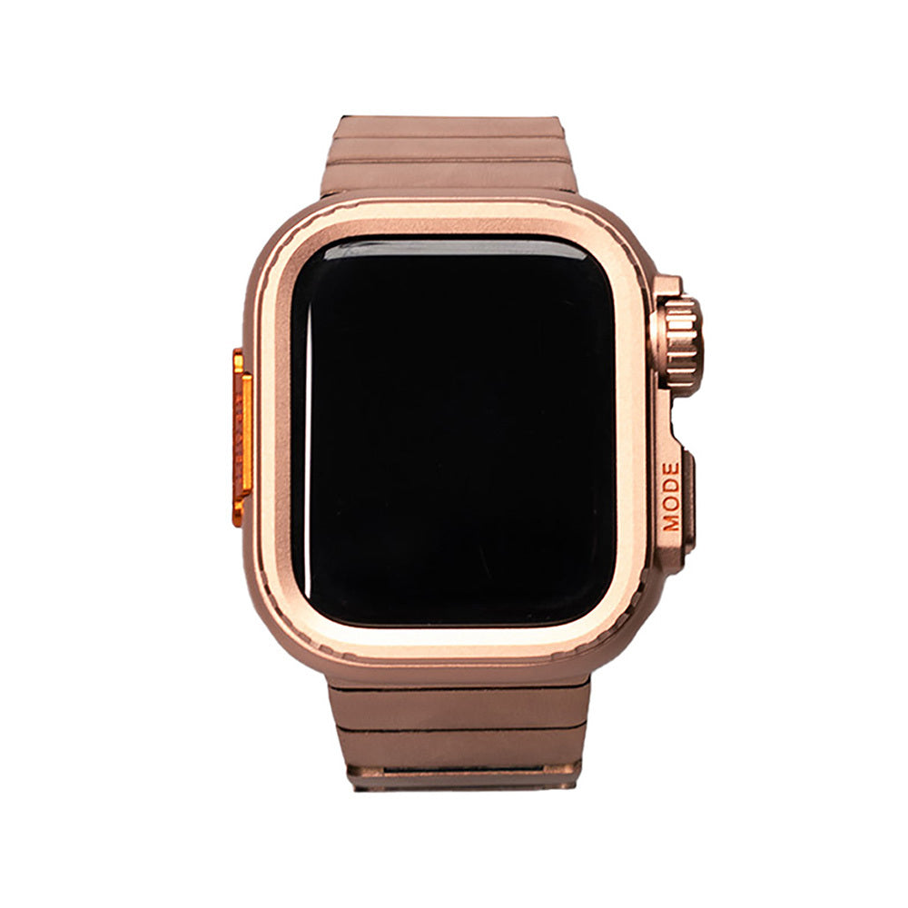 Apple Watch 7 45mm Zore KRD-126 Sert Kasa Koruyuculu Metal Kordon Gold