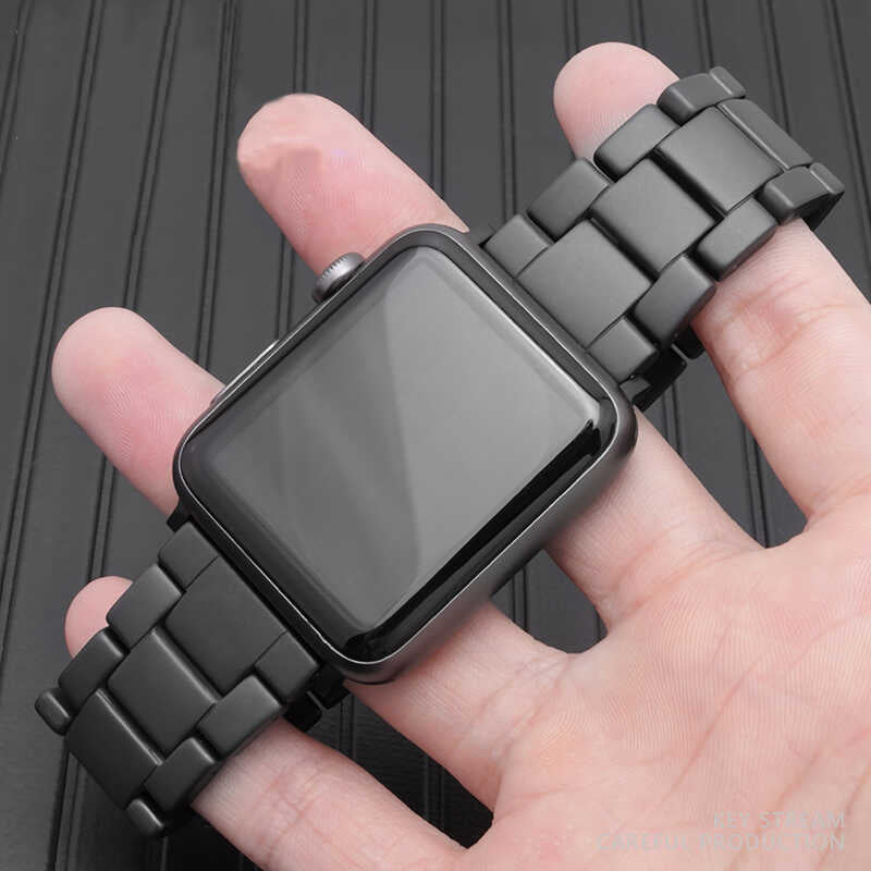 Apple Watch Ultra 49mm Kordon Mat Seramik Metal Strap Kayış Parlak Siyah