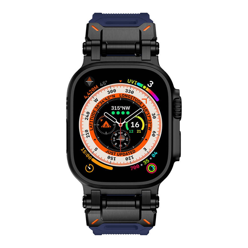 Apple Watch Ultra 49mm Zore KRD-101 Titanyum Metal Başlıklı Silikon Kordon Siyah-Yeşil