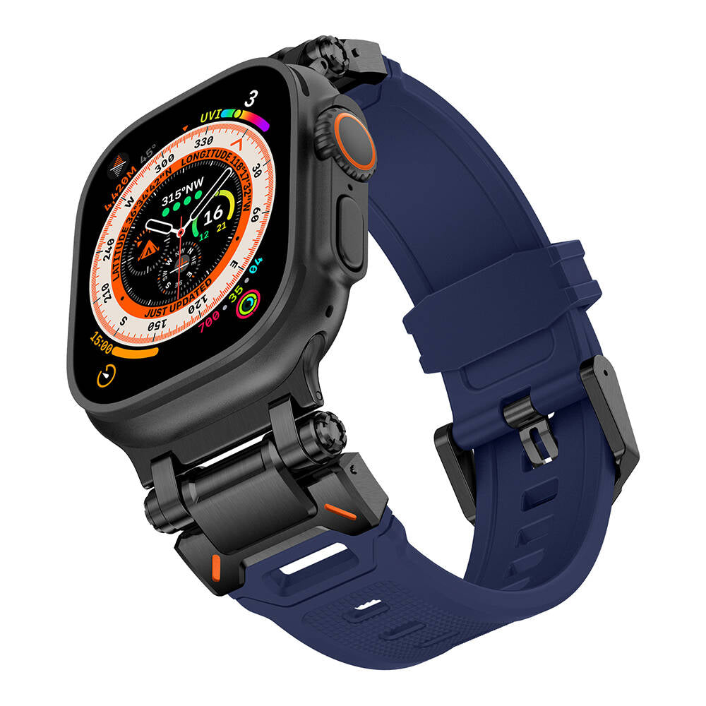 Apple Watch Ultra 49mm Zore KRD-101 Titanyum Metal Başlıklı Silikon Kordon Siyah-Yeşil
