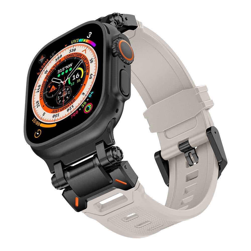 Apple Watch Ultra 49mm Zore KRD-101 Titanyum Metal Başlıklı Silikon Kordon Siyah-Yeşil