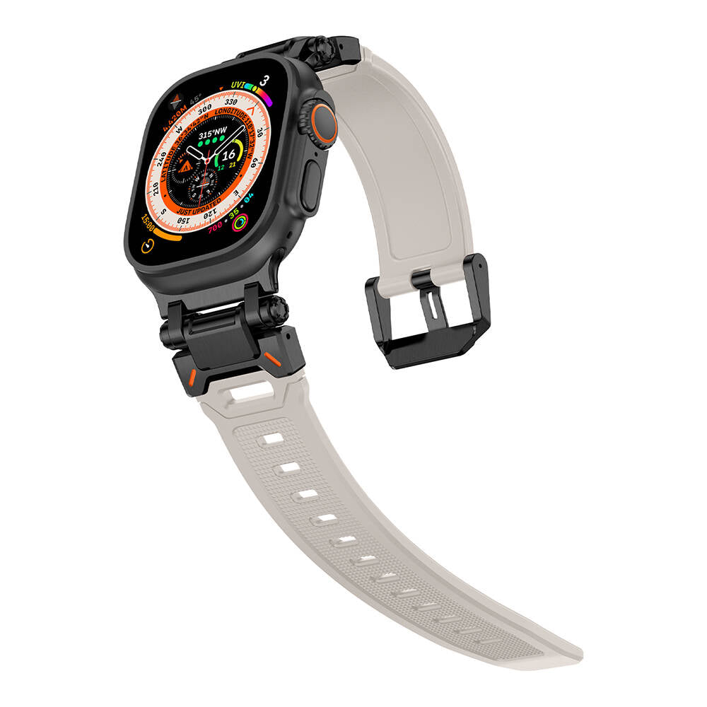 Apple Watch Ultra 49mm Zore KRD-101 Titanyum Metal Başlıklı Silikon Kordon Siyah-Yeşil