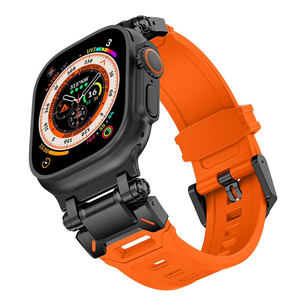 Apple Watch Ultra 49mm Zore KRD-101 Titanyum Metal Başlıklı Silikon Kordon Siyah-Yeşil