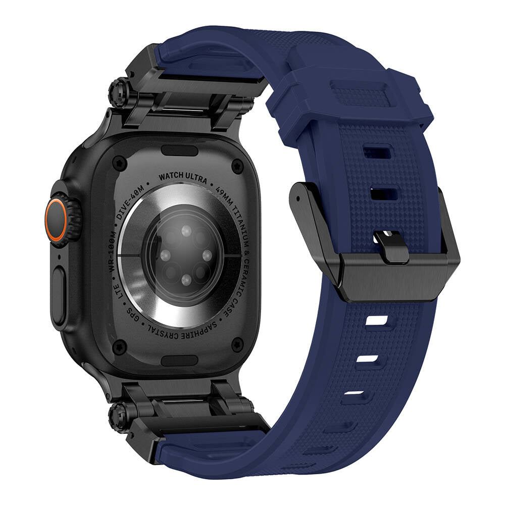 Apple Watch Ultra 49mm Zore KRD-101 Titanyum Metal Başlıklı Silikon Kordon Siyah-Yeşil