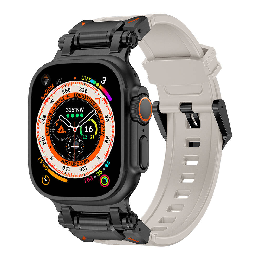 Apple Watch Ultra 49mm Zore KRD-101 Titanyum Metal Başlıklı Silikon Kordon Siyah-Yeşil