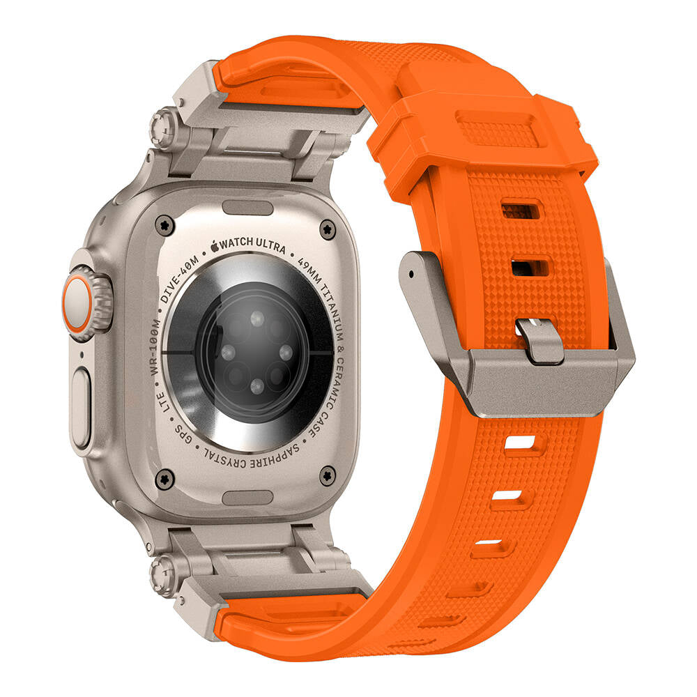 Apple Watch Ultra 49mm Zore KRD-101 Titanyum Metal Başlıklı Silikon Kordon Siyah-Yeşil