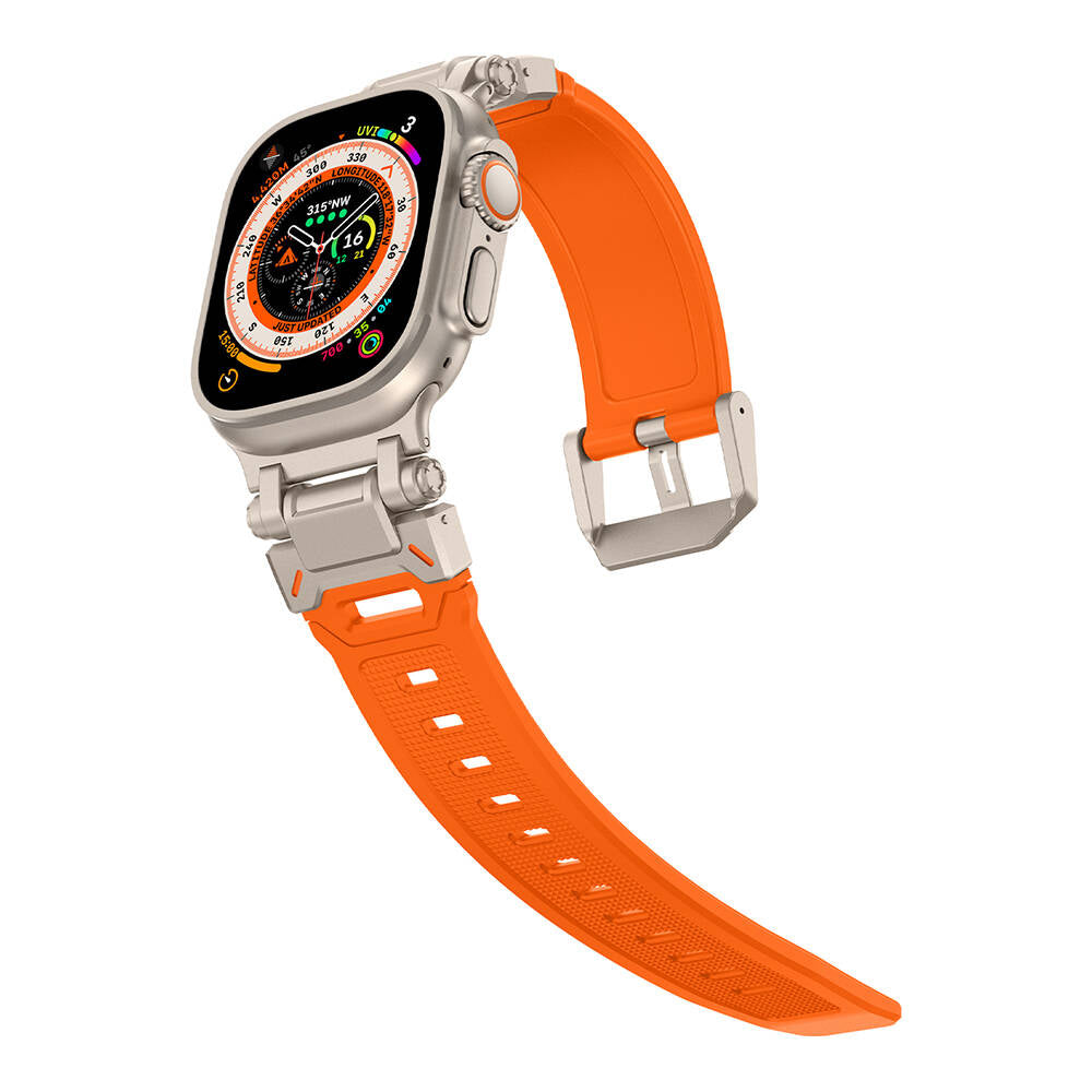 Apple Watch Ultra 49mm Zore KRD-101 Titanyum Metal Başlıklı Silikon Kordon Siyah-Yeşil