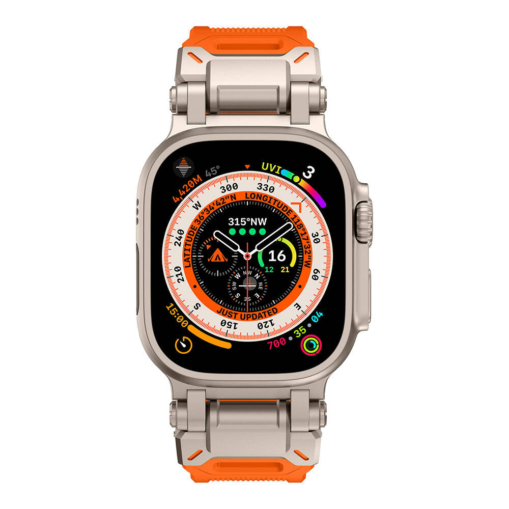 Apple Watch Ultra 49mm Zore KRD-101 Titanyum Metal Başlıklı Silikon Kordon Siyah-Yeşil