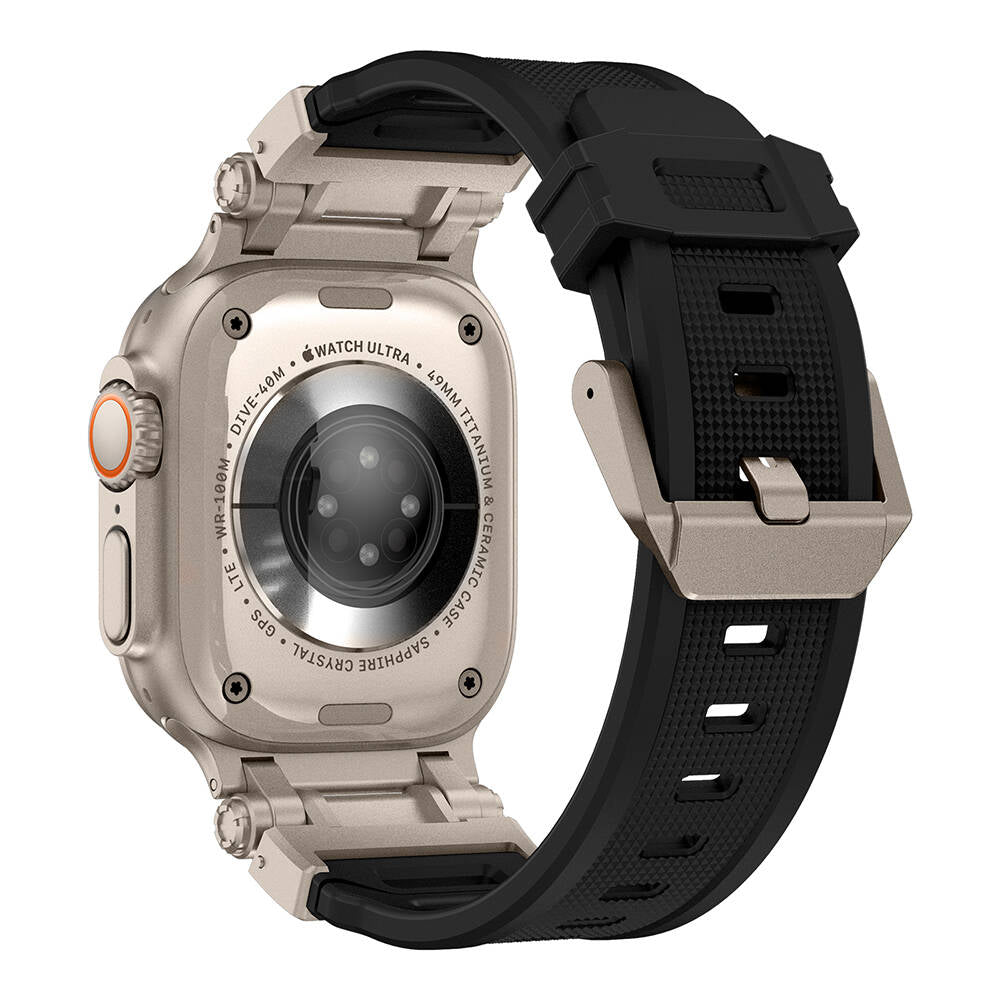 Apple Watch Ultra 49mm Zore KRD-101 Titanyum Metal Başlıklı Silikon Kordon Siyah-Yeşil
