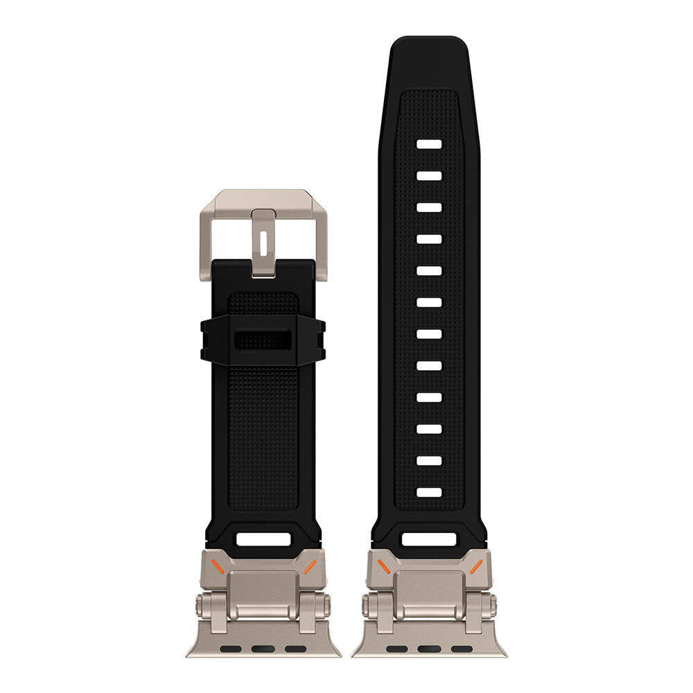 Apple Watch Ultra 49mm Zore KRD-101 Titanyum Metal Başlıklı Silikon Kordon Siyah-Yeşil