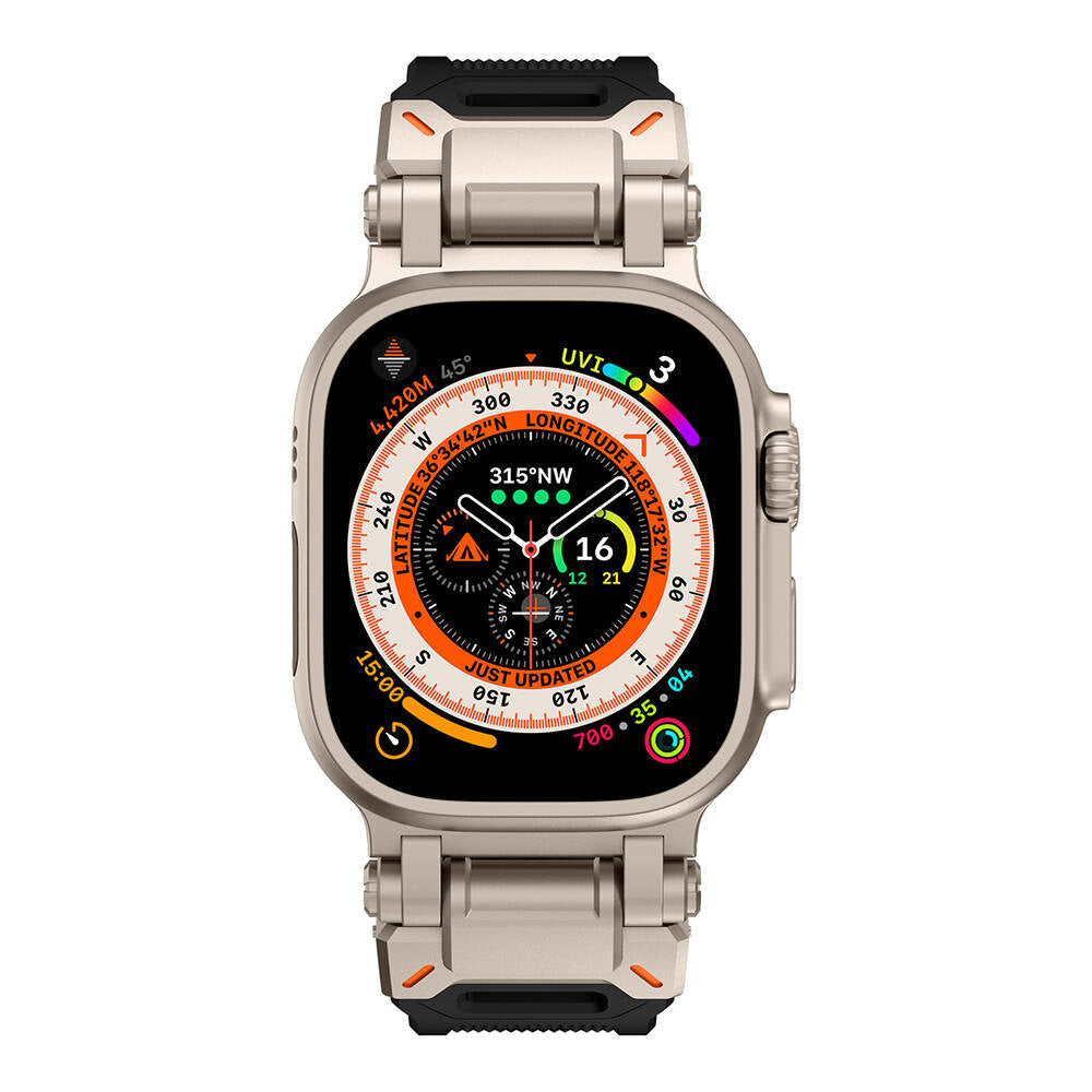 Apple Watch Ultra 49mm Zore KRD-101 Titanyum Metal Başlıklı Silikon Kordon Siyah-Yeşil