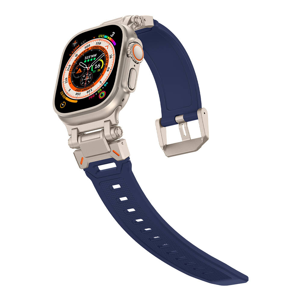 Apple Watch Ultra 49mm Zore KRD-101 Titanyum Metal Başlıklı Silikon Kordon Siyah-Yeşil