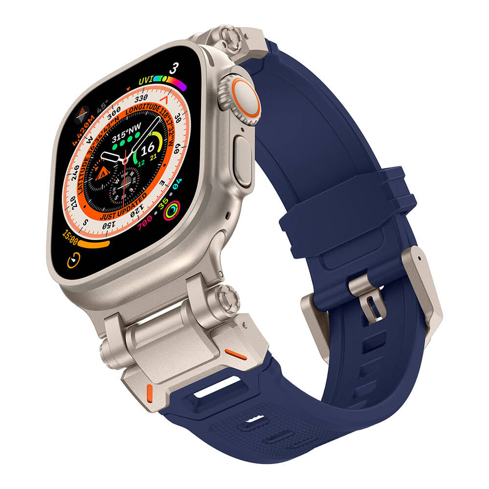 Apple Watch Ultra 49mm Zore KRD-101 Titanyum Metal Başlıklı Silikon Kordon Siyah-Yeşil