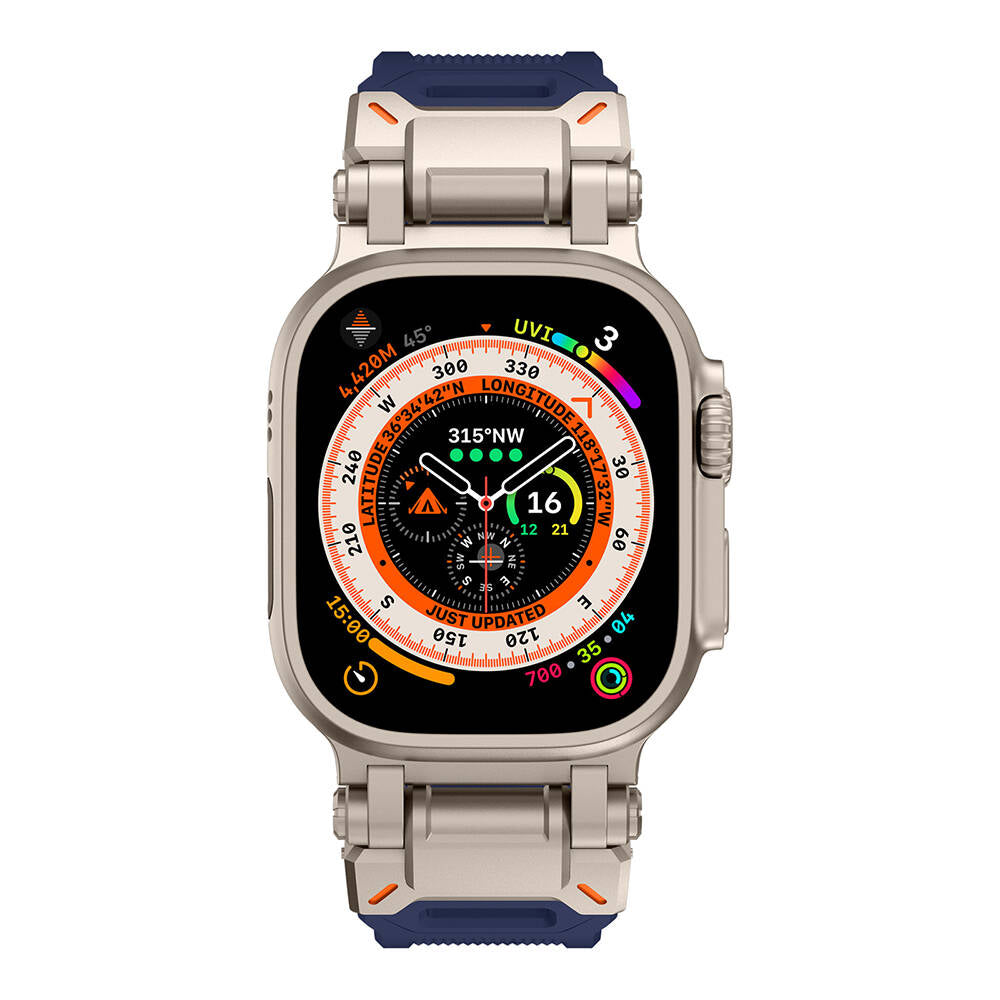 Apple Watch Ultra 49mm Zore KRD-101 Titanyum Metal Başlıklı Silikon Kordon Siyah-Yeşil