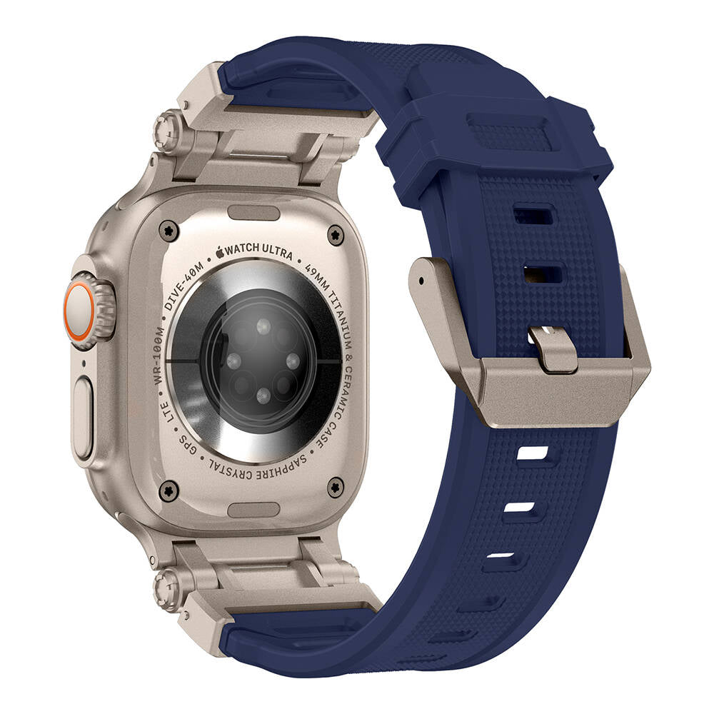 Apple Watch Ultra 49mm Zore KRD-101 Titanyum Metal Başlıklı Silikon Kordon Siyah-Yeşil