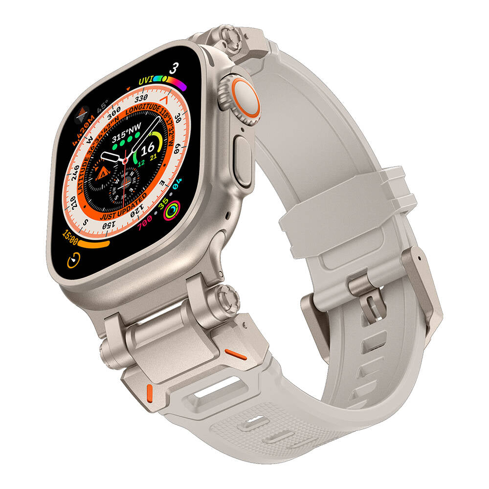 Apple Watch Ultra 49mm Zore KRD-101 Titanyum Metal Başlıklı Silikon Kordon Siyah-Yeşil