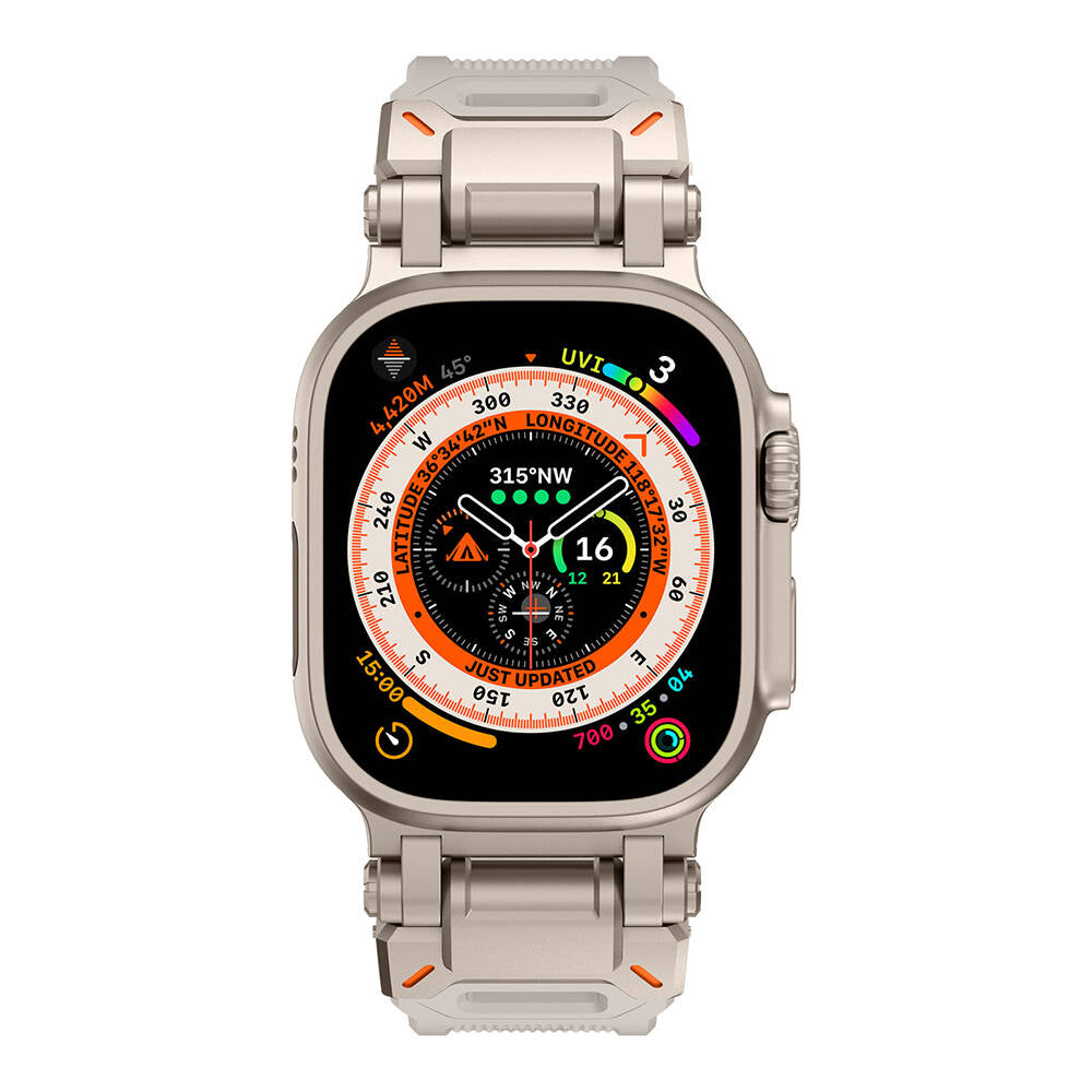 Apple Watch Ultra 49mm Zore KRD-101 Titanyum Metal Başlıklı Silikon Kordon Siyah-Yeşil