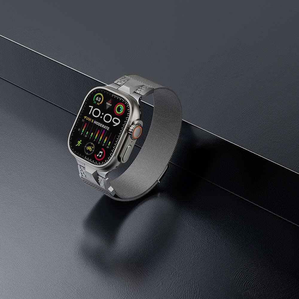 Apple Watch Ultra 49mm Zore KRD-107 Metal Hasır Kordon Gri