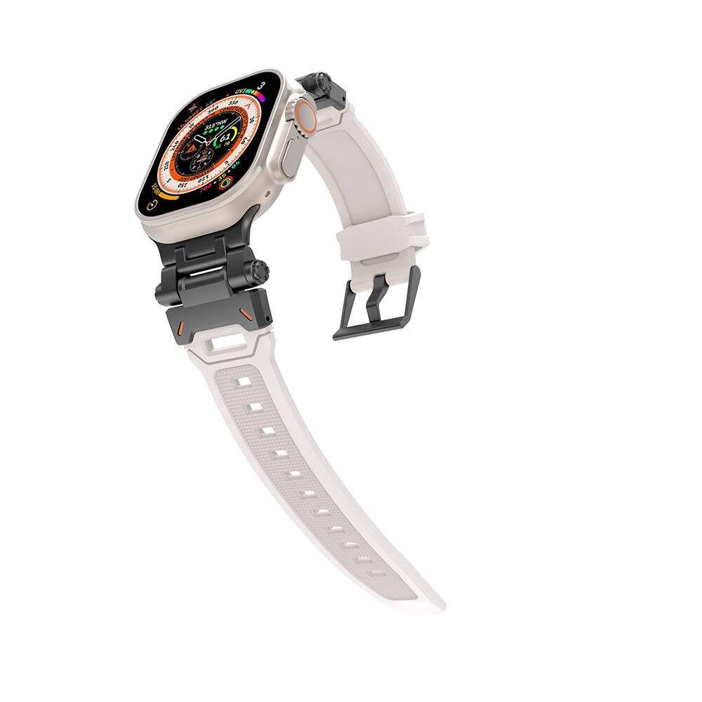 Apple Watch Ultra 49mm Zore KRD-108 Metal Başlıklı Silikon Kordon Starlight White