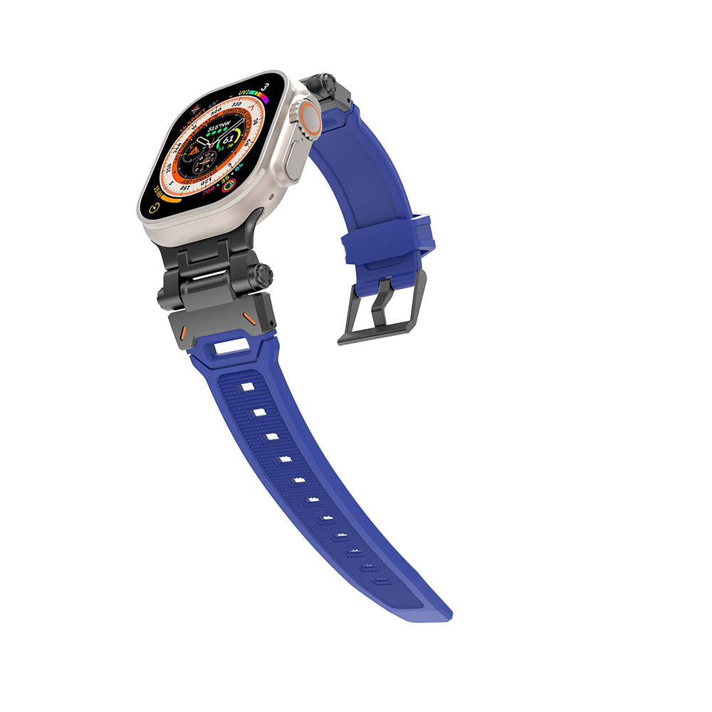 Apple Watch Ultra 49mm Zore KRD-108 Metal Başlıklı Silikon Kordon Starlight-Mavi