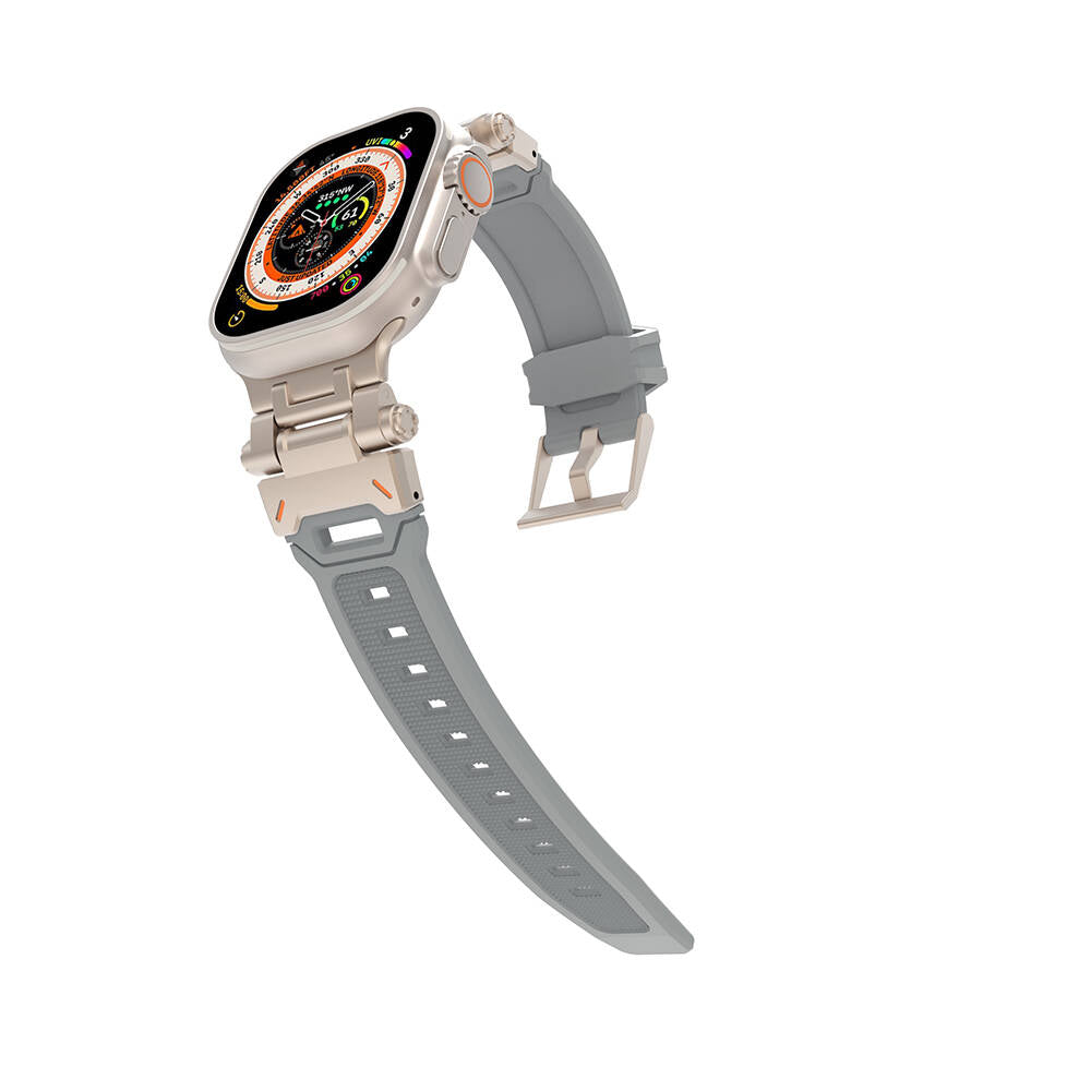 Apple Watch Ultra 49mm Zore KRD-108 Metal Başlıklı Silikon Kordon Starlight White
